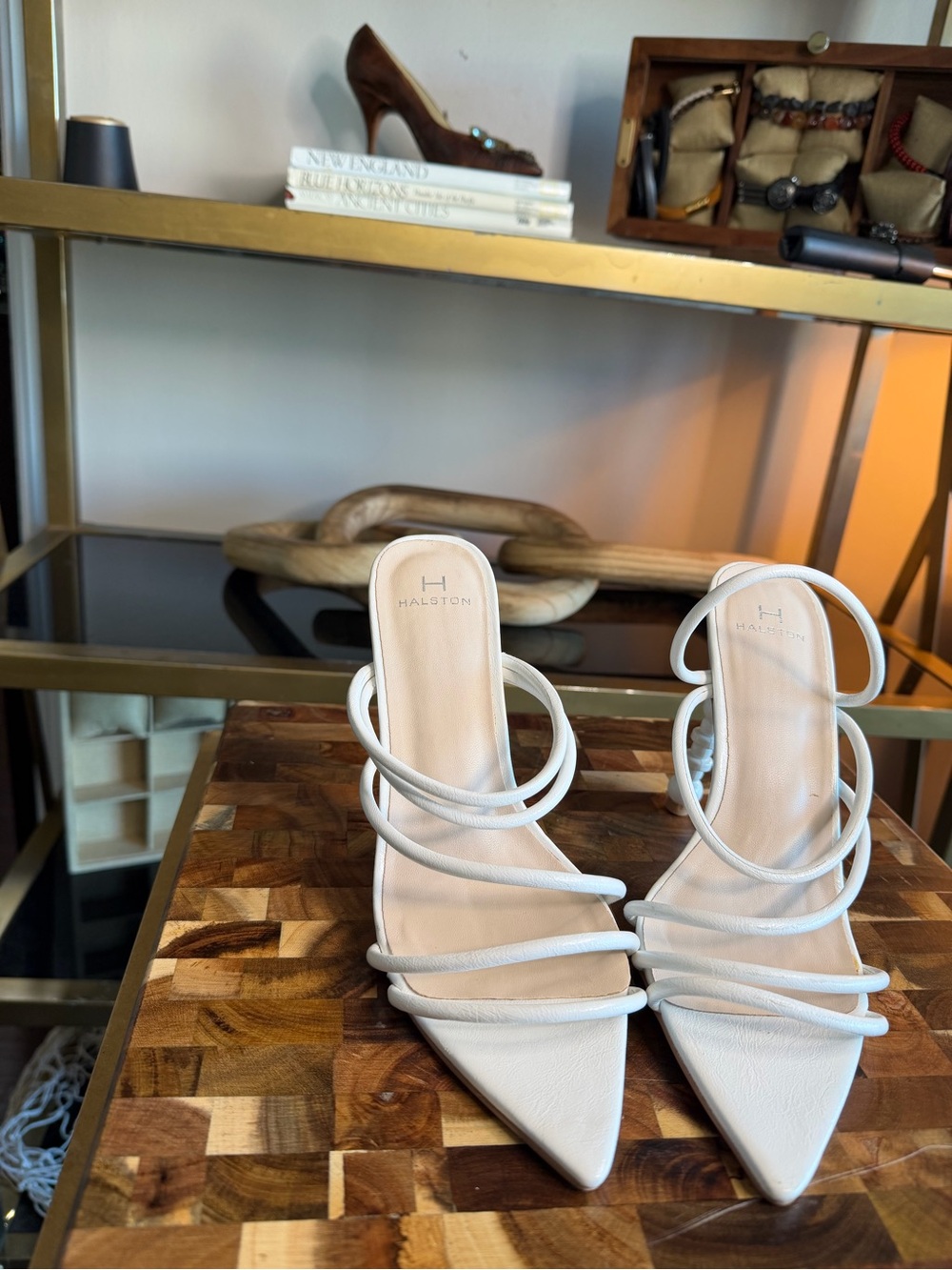 Halston Heritage White Strappy Pointed-Toe Heels